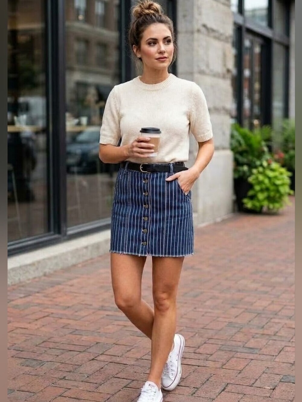 Sugarlips Navy Pinstripe Button-Front Mini Skirt